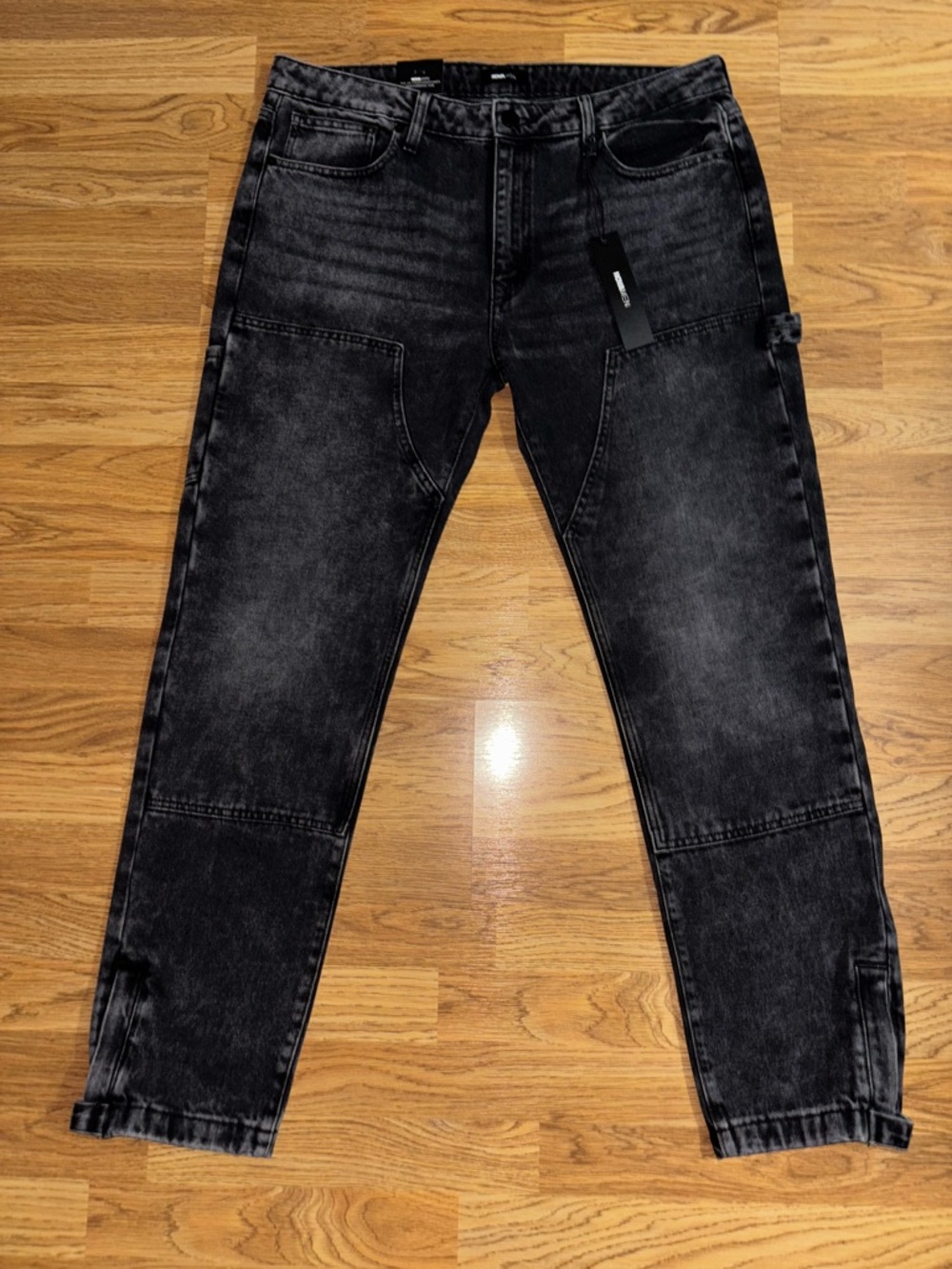 Nova Men's Hammered Carpenter Straight Fit Faded Black Premium Jeans Size 36 NWT